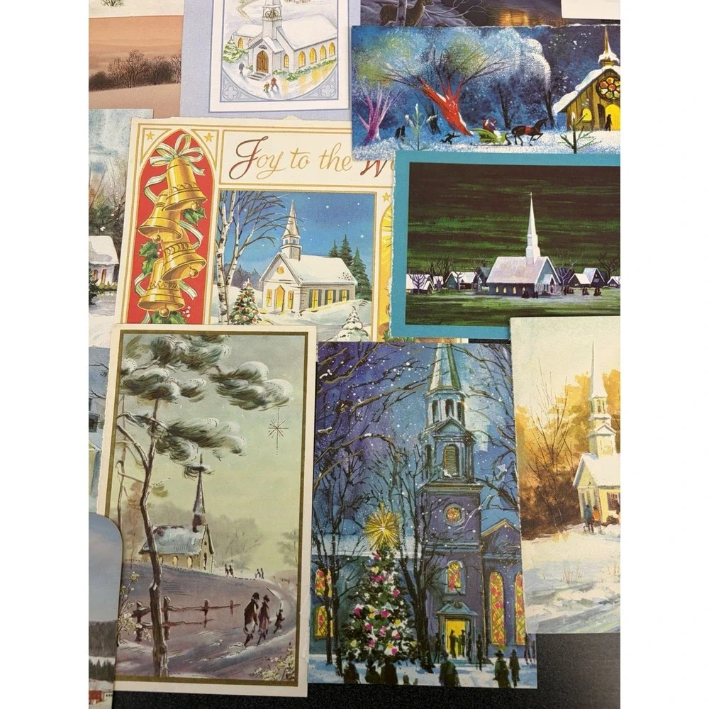 Vintage Christmas Cards Fronts ONLY Churches Cathedrals Scrapbooking Crafts 50+